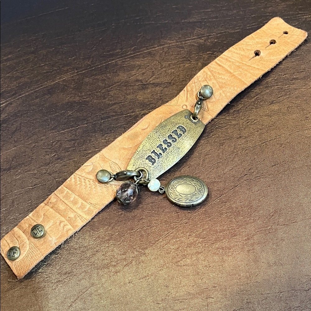 Tan Leather Bracelet with Silver Accents